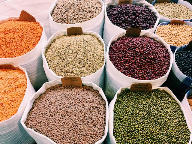 A variety of beans. legumes, and lentils.