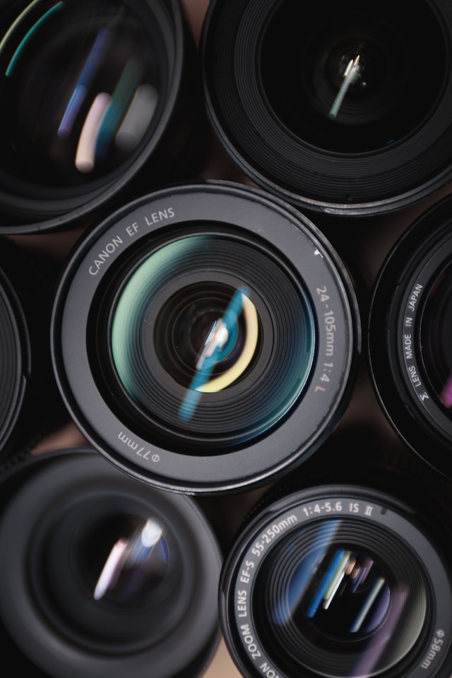 A variety of camera lenses.