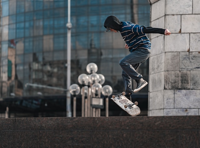 A skater photographed mid jump.