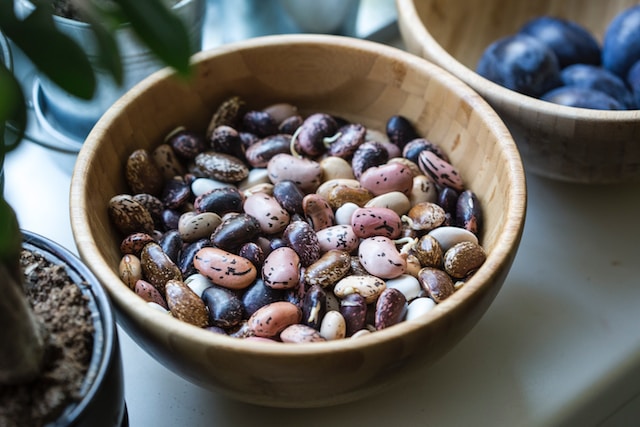 Beans inside a wooden bowl