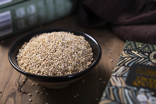 A bowl of uncooked quinoa grains