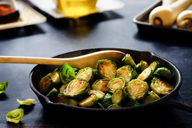 Roasted Brussel sprouts in a pot