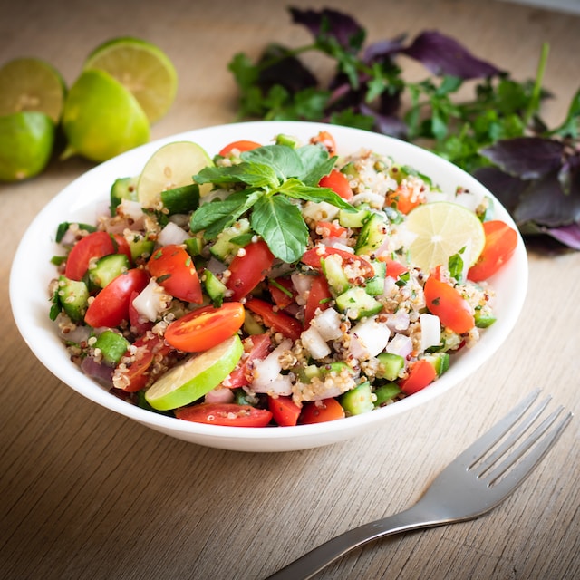 A bowl of quinoa and vegetable salad